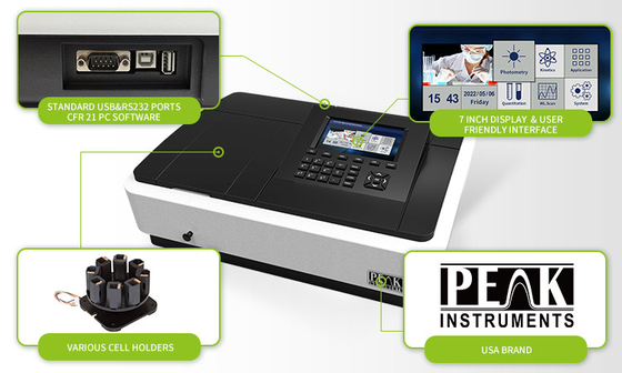 Peak Instruments Xenon Lamp Dual Beam 190-1100nm Spectrophotometer for Measurements